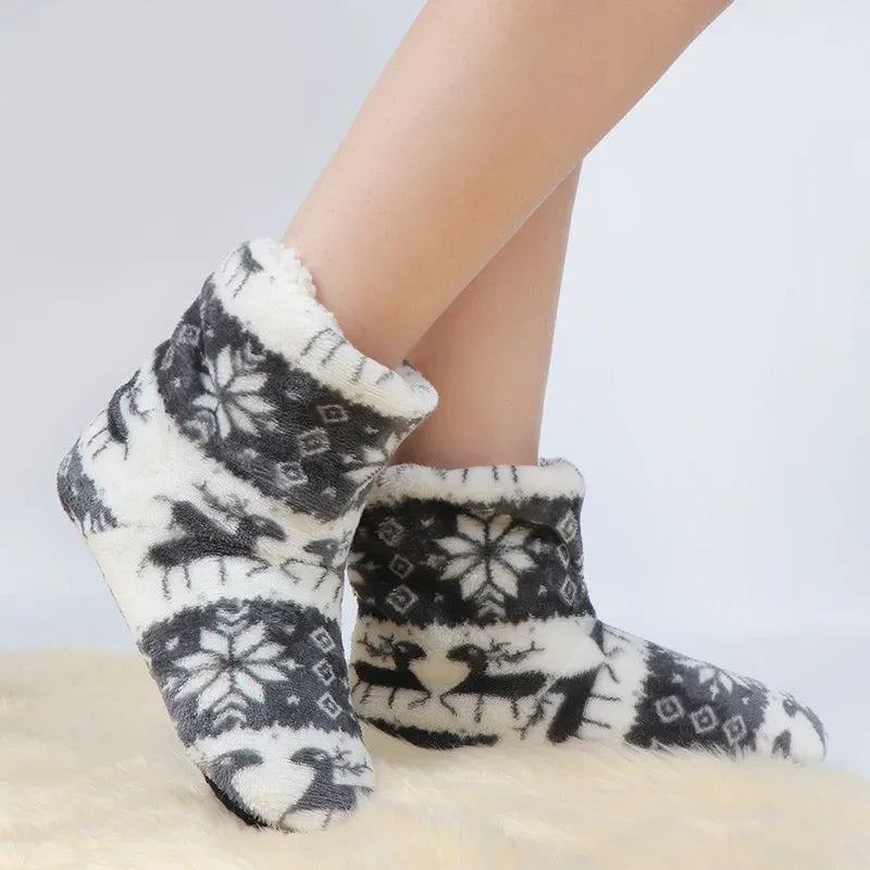 Winter Socks Shoes Woman Home Slippers Christmas Elk Indoor Shoes Warm Contton Slipper Plush Insole Anti-Skid Sole Shoes