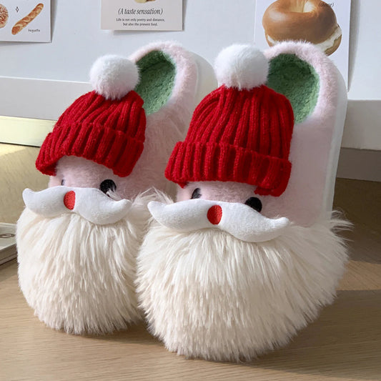 2024 New Christmas gifts Slippers Woman Cartoon Santa Claus Plush Warm Winter Indoor Shoes Cute Women's plush slippers home