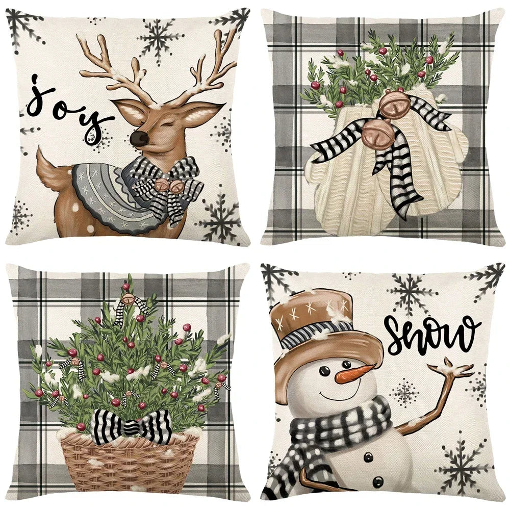 4Pack Christmas Decorations Pillow Covers Sofa Square Throw Pillow Cases Stamping Snowflake Waist Cushion Cover Home Bed Decor