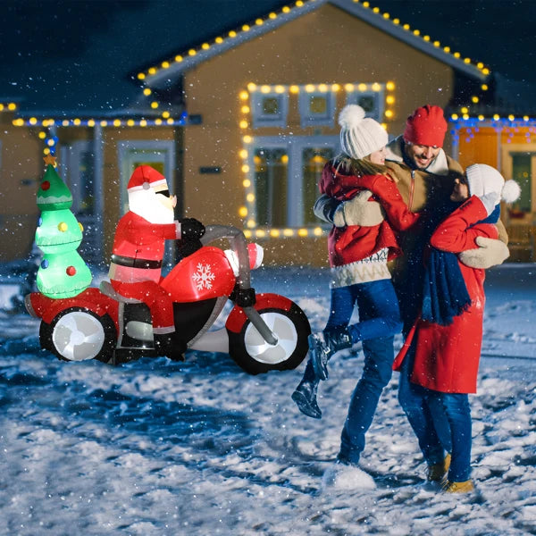 6ft  7 LED Lights Santa Claus Rides Motorcycle Garden Santa Claus Decoration Inflatable model of Santa Claus riding a motorcycle