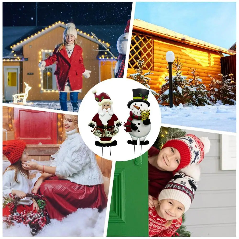 Santa Claus Garden Decoration Christmas Snowman Stakes Metal Outside Santa Claus Snowman Decorations For Home Garden Patio Yard