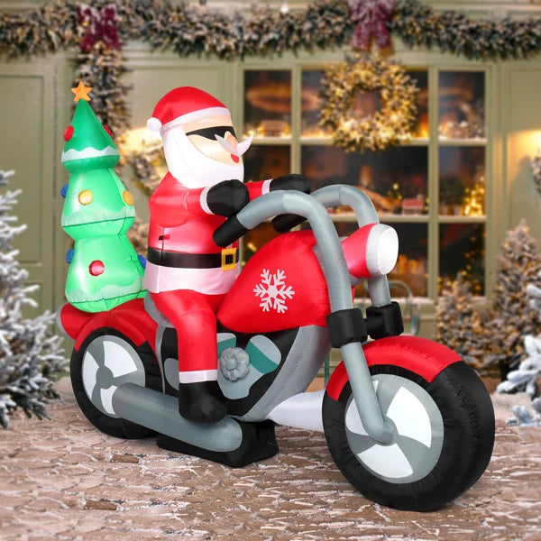 6ft  7 LED Lights Santa Claus Rides Motorcycle Garden Santa Claus Decoration Inflatable model of Santa Claus riding a motorcycle