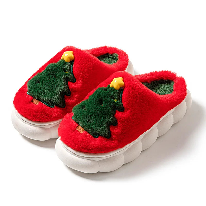 Kawaii Christmas Tree Print Women Plus Slippers Lovely Cute Soft Home Shoes Casual Warm Cozy Slipper Winter Christmas Gifts