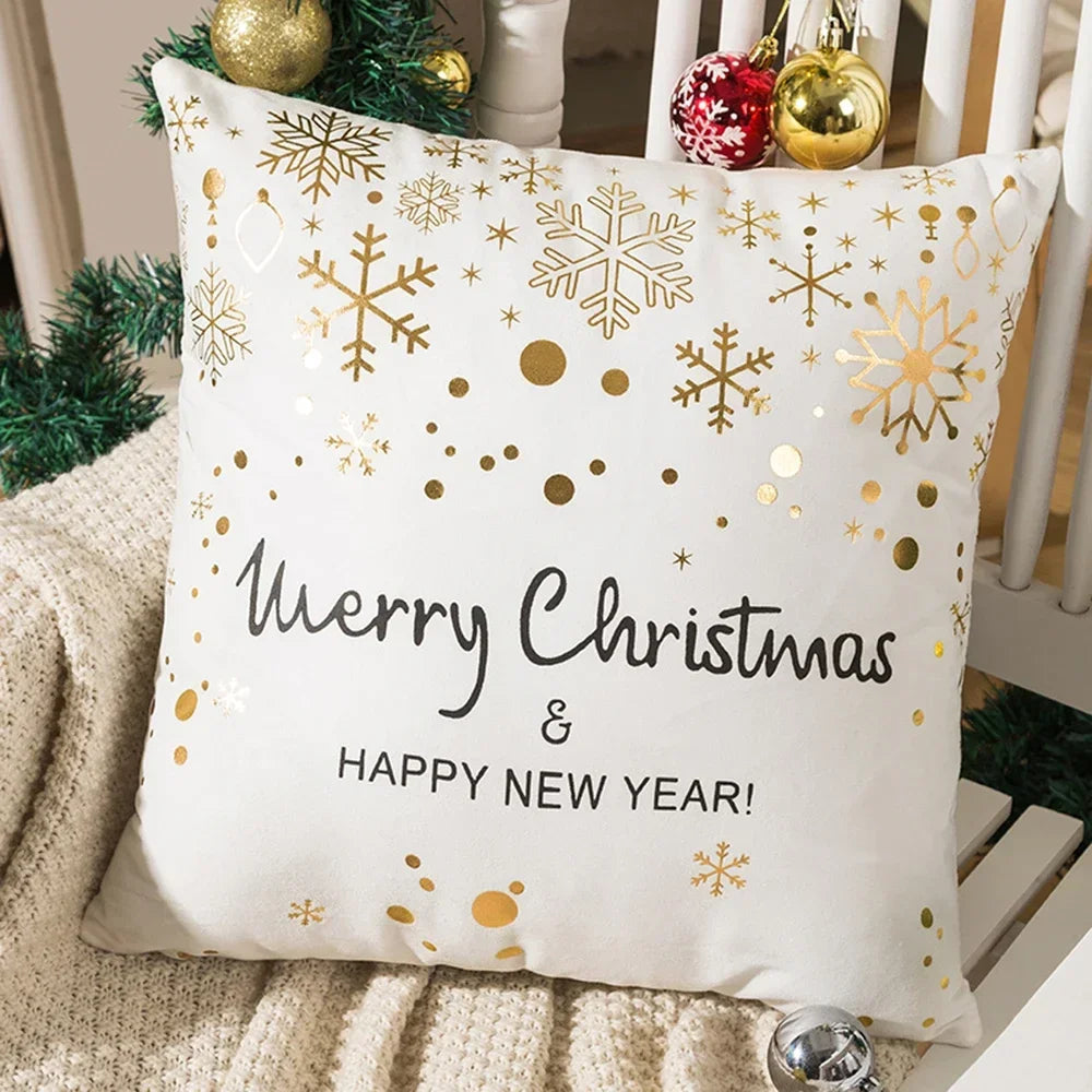 4Pack Christmas Decorations Pillow Covers Sofa Square Throw Pillow Cases Stamping Snowflake Waist Cushion Cover Home Bed Decor