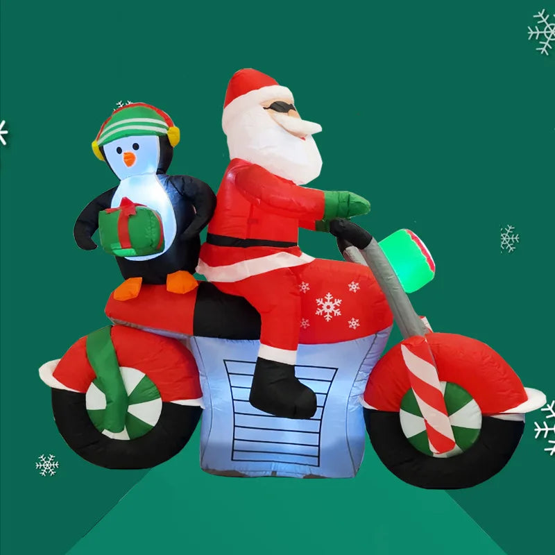 Outdoor Christmas Inflatable Santa Claus With Penguin Rides Motorcycle For Garden Yard Decor New Year Gift Xmas Navidad 2025