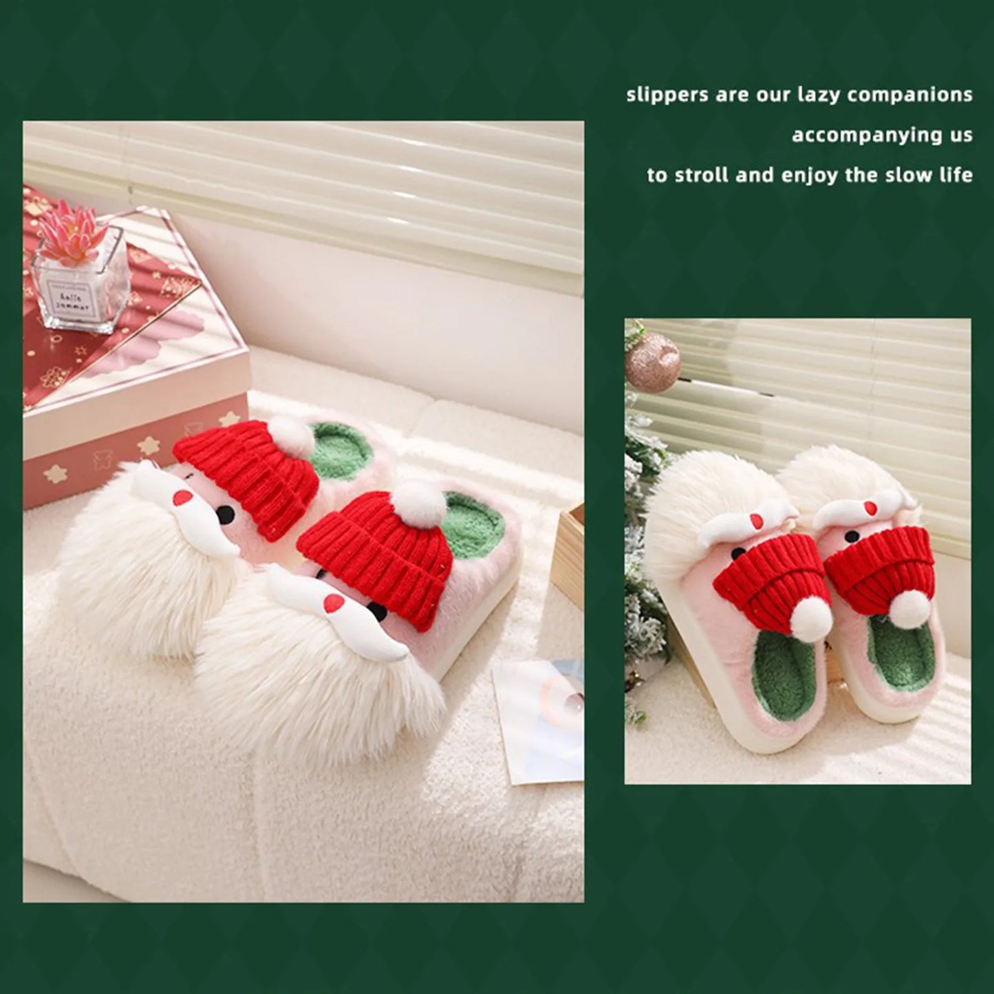 2024 New Christmas gifts Slippers Woman Cartoon Santa Claus Plush Warm Winter Indoor Shoes Cute Women's plush slippers home