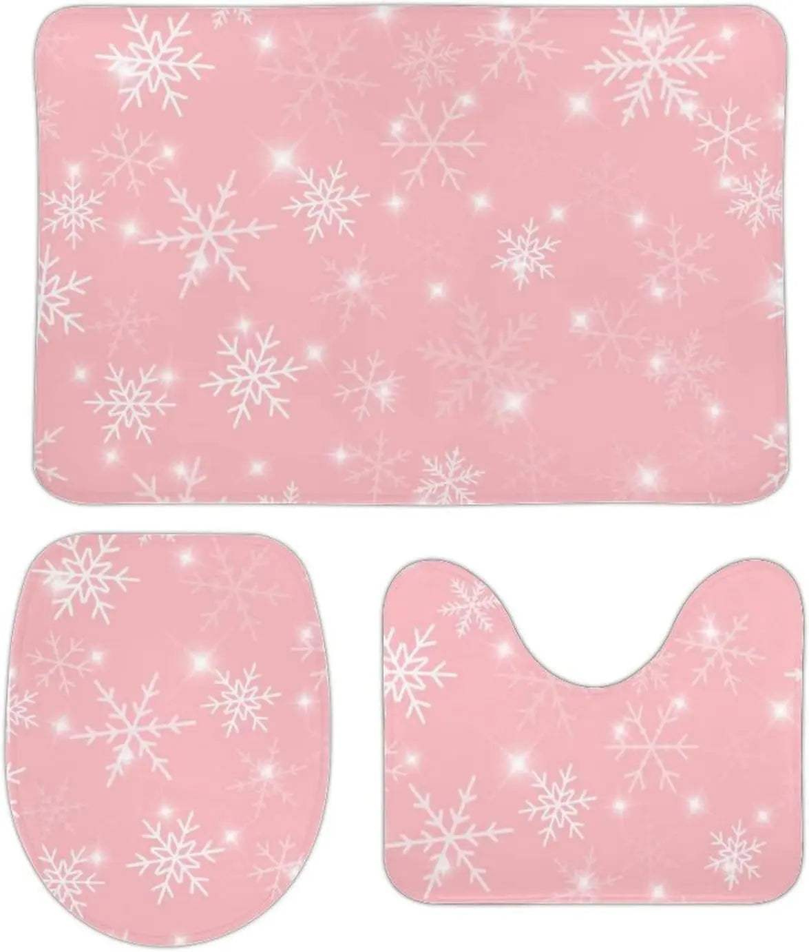 Pink Snowflakes Girly Heart Home Warm Christmas Festival Decorations and Accessories Bathroom 3Pcs/set Mats Toilet Floor Carpets