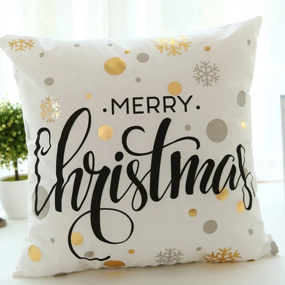 4Pack Christmas Decorations Pillow Covers Sofa Square Throw Pillow Cases Stamping Snowflake Waist Cushion Cover Home Bed Decor