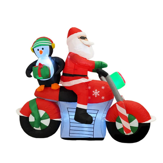 Outdoor Christmas Inflatable Santa Claus With Penguin Rides Motorcycle For Garden Yard Decor New Year Gift Xmas Navidad 2025